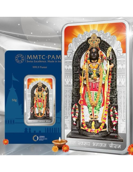 MMTC PAMP Ram Ji Color Silver Bar of 50 Gram in 999.9 Purity