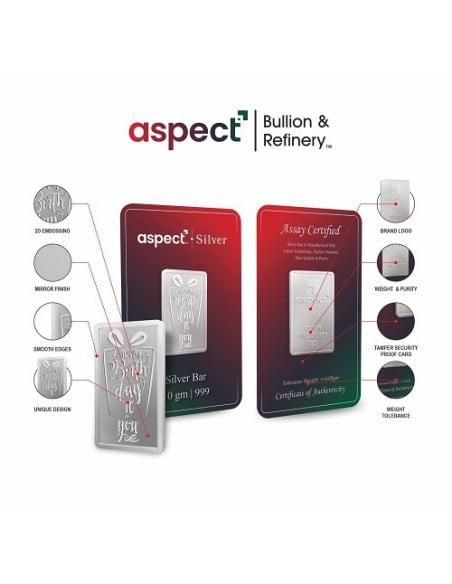 Aspect Bullion Happy Birthday Silver Bar Of 100 Grams in 24 Karat 999