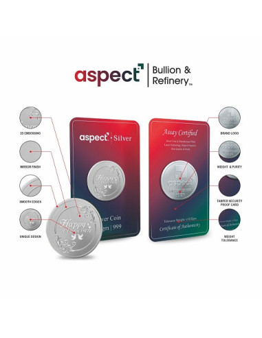 Aspect Bullion Happy Anniversary Silver Coin Of 10 Grams in 24 Karat 999 Purity / Fineness