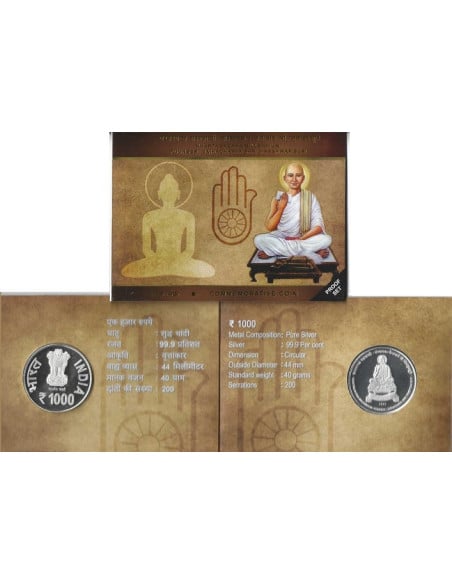 1000 Rupees India Govt. Mint Khartargachha Millennium Jainacharya Shri Jineshwar Suri Commemorative coin (Rs.1000 Coin)