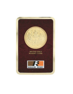 BRPL Bangalore Refinery Trimurti Gold Foil Coin Of 2 Grams in 24 Karat  999 Purity / Fineness