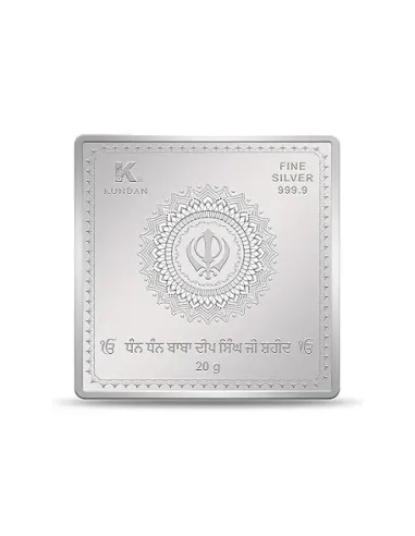 Kundan Baba Deep Singh Colour Silver Bar of 20 Gram in 999 Purity / Fineness in Certi Card
