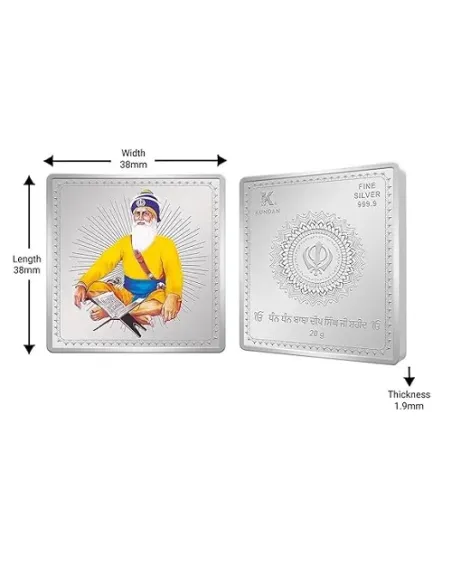 Kundan Baba Deep Singh Colour Silver Bar of 20 Gram in 999 Purity / Fineness in Certi Card