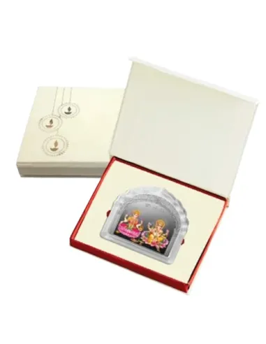 Sukh Samridhi Series Laxmi Ganesh Silver Coloured Coin in Temple Shape
