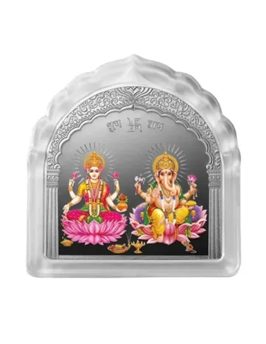 Sukh Samridhi Series Laxmi Ganesh Silver Coloured Coin in Temple Shape
