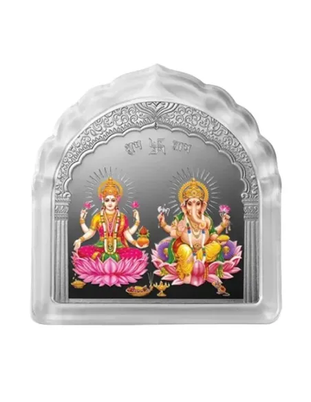 Sukh Samridhi Series Laxmi Ganesh Silver Coloured Coin in Temple Shape
