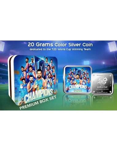 Omkar Mint Square T20 World Cup Color Silver Coin Of 20 Grams in 999 P