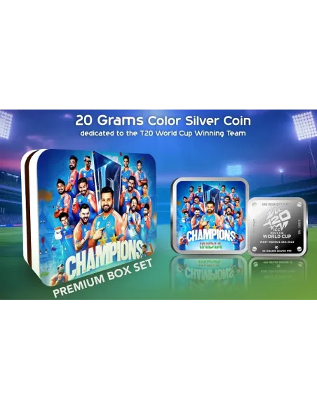 Omkar Mint Square T20 World Cup Color Silver Coin Of 20 Grams in 999 P