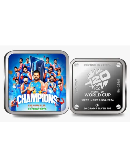 Omkar Mint Square T20 World Cup Color Silver Coin Of 20 Grams in 999 P