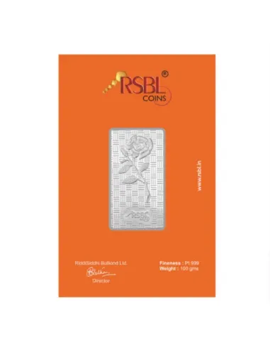 RSBL Platinum Bar Of 100 Gram in 999 Purity Fineness