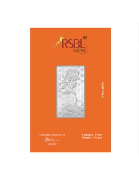RSBL Platinum Bar Of 100 Gram in 999 Purity Fineness
