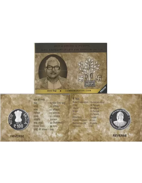 100 Rupees India Govt. Mint  Birth Centenary Of Late Shri Karpoori Tha