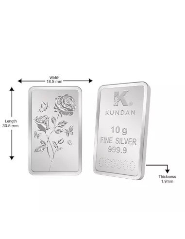 Kundan Rose Silver Bar Of 10 Gram in 999.9 Purity / Fineness