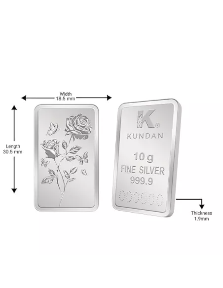 Kundan Rose Silver Bar Of 10 Gram in 999.9 Purity / Fineness