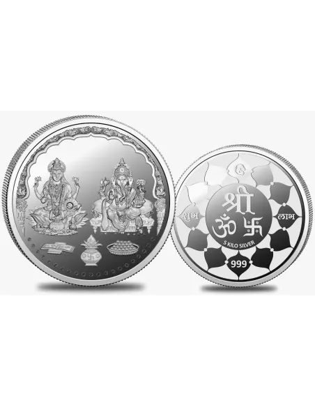Omkar Mint Lakshmi Ganesh Silver Coin of 5 Kilograms in 999 Purity Fin