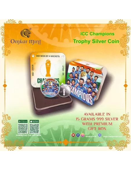 Omkar Mint ICC Champions Trophy 15 Grams Color Silver Coin  in 999 Pur