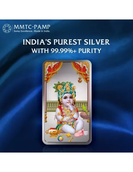 MMTC PAMP Laddoo Gopal Colored Silver Bar of 50 Gram in 999.9 Purity /