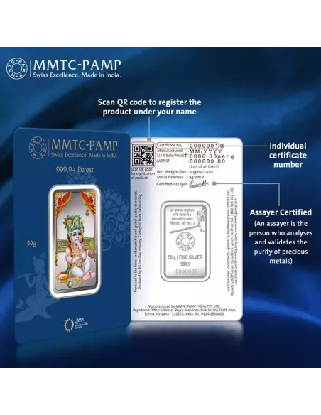 MMTC PAMP Laddoo Gopal Colored Silver Bar of 50 Gram in 999.9 Purity /