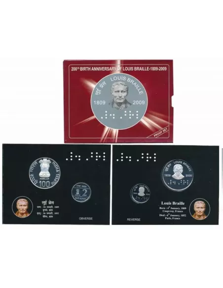 2 Rupees India Govt. Mint  200th Birth Anniversary of Louis Braille Co