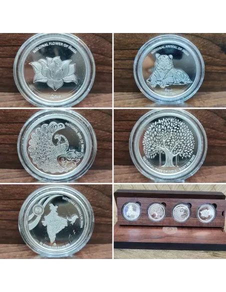 Omkar Mint National Symbols Of India Silver Coin 10 gm each in 999  Purity Set of Four
