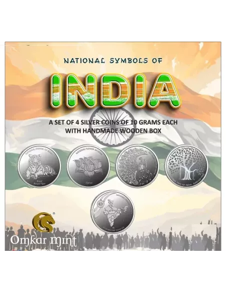 Omkar Mint National Symbols Of India Silver Coin 10 gm each in 999  Purity Set of Four