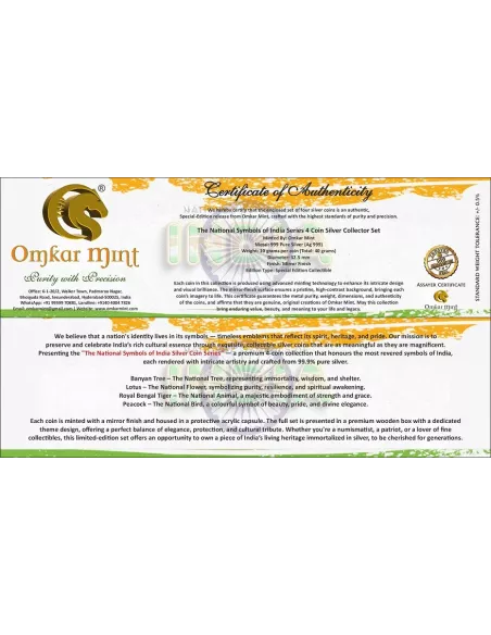 Omkar Mint National Symbols Of India Silver Coin 10 gm each in 999  Purity Set of Four