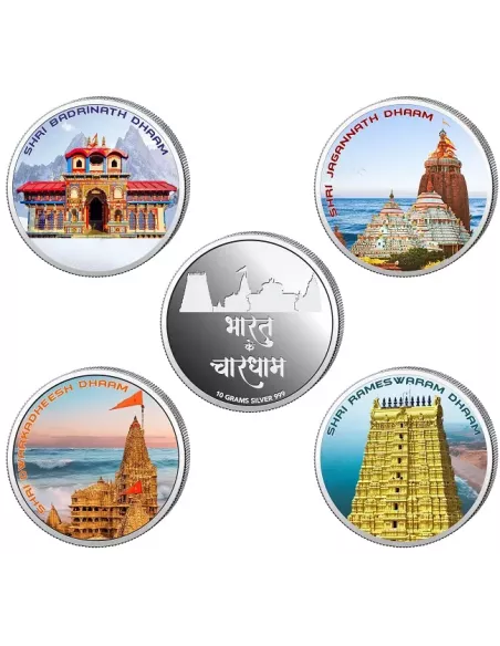 Omkar Mint Chaar Dhaam Color Silver Coin 10 gm each in 999 Purity Set
