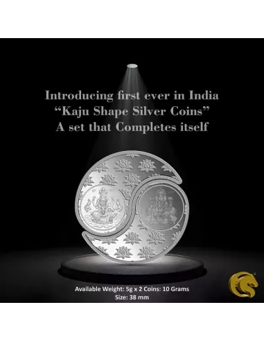 Omkar Mint Lakshmi Ganesh  Kaju Shape Silver Coin of 10 Grams  [5 gram