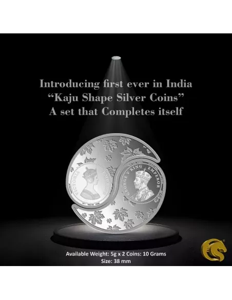 Omkar Mint Queen King Kaju Shape Silver Coin of 10 Grams  [5 grams X 2