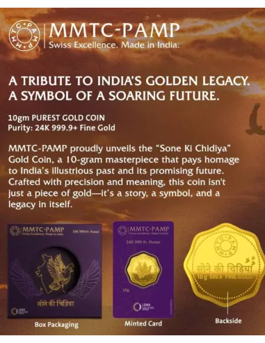 MMTC-PAMP Octagonal Sone Ki Chidiya Minted Coin  of 10 Grams in 24 Kar