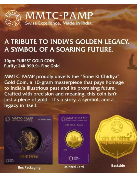 MMTC-PAMP Octagonal Sone Ki Chidiya Minted Coin  of 10 Grams in 24 Kar