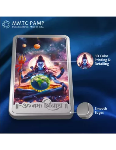 MMTC PAMP Colorful Lord Shiva Silver Bar of 50 Gram in 999.9 Purity /