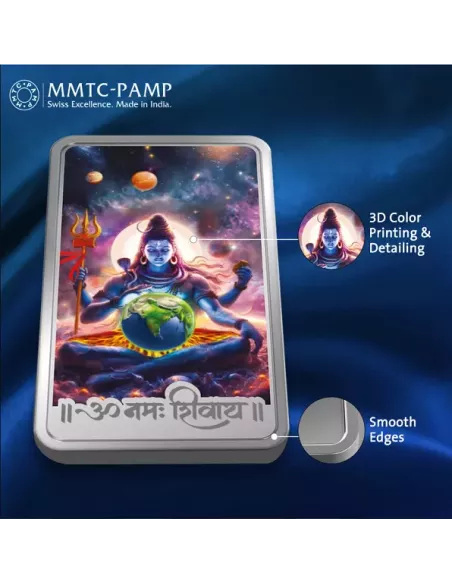 MMTC PAMP Colorful Lord Shiva Silver Bar of 50 Gram in 999.9 Purity /