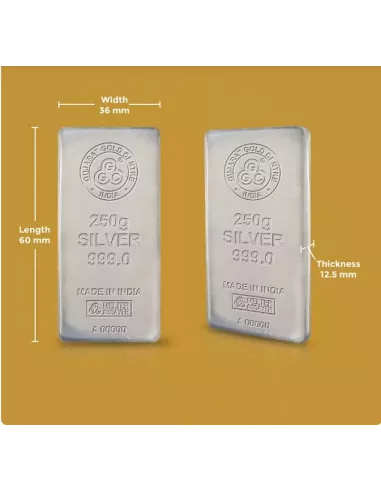 Gujarat Gold Centre Silver Cast Bar Of 250 gm in 999 24Kt Purity Finen