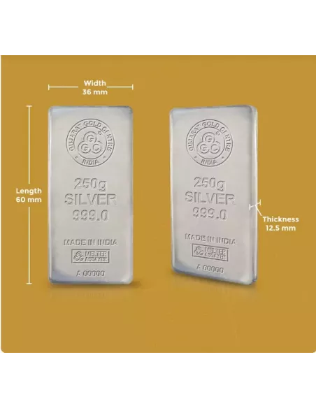 Gujarat Gold Centre Silver Cast Bar Of 250 gm in 999 24Kt Purity Finen
