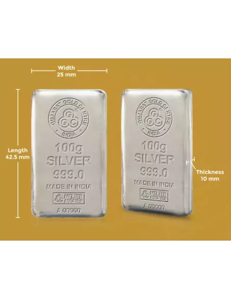 Buy Gujarat Gold Centre Silver Cast Bar Of 100 gm in 999 24Kt Purity