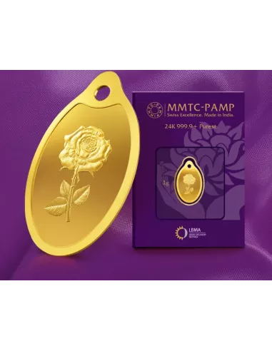 MMTC-PAMP Gold Oval Rose Pendant of 1 Gram in 24 Karat / 999.9 Purity