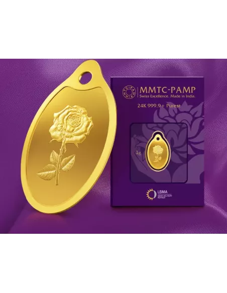 MMTC-PAMP Gold Oval Rose Pendant of 1 Gram in 24 Karat / 999.9 Purity