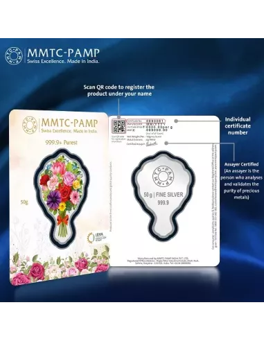 MMTC PAMP Bouquet of Flower Colored Silver Coin of 50 Gram in 999.9 Pu