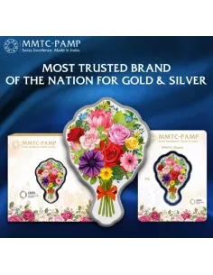MMTC PAMP Bouquet of Flower Colored Silver Coin of 50 Gram in 999.9 Pu