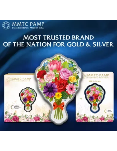 MMTC PAMP Bouquet of Flower Colored Silver Coin of 50 Gram in 999.9 Pu