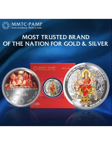 MMTC PAMP Mata Vaishno Devi Colored Silver Coin of 50 Gram in 999.9 Pu