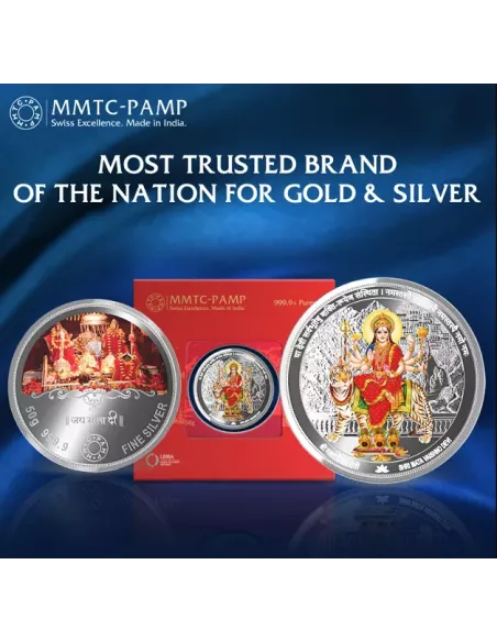 MMTC PAMP Mata Vaishno Devi Colored Silver Coin of 50 Gram in 999.9 Pu