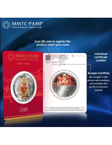 MMTC PAMP Mata Vaishno Devi Colored Silver Coin of 50 Gram in 999.9 Pu