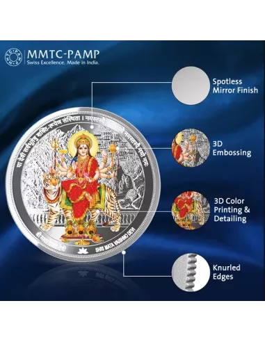 MMTC PAMP Mata Vaishno Devi Colored Silver Coin of 50 Gram in 999.9 Pu