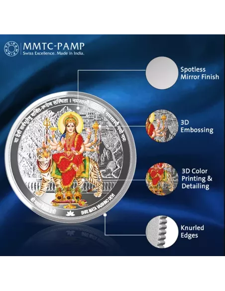 MMTC PAMP Mata Vaishno Devi Colored Silver Coin of 50 Gram in 999.9 Pu