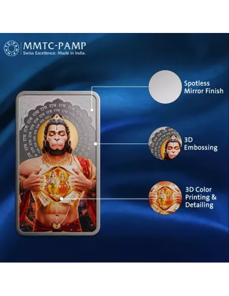 MMTC PAMP Colorful Lord Hanuman Silver Coin of 50 Gram in 999.9 Purity