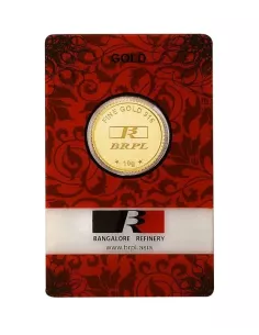 BRPL Bangalore Refinery Gold Coin Of 10 Grams in 22 Karat 916 Purity /