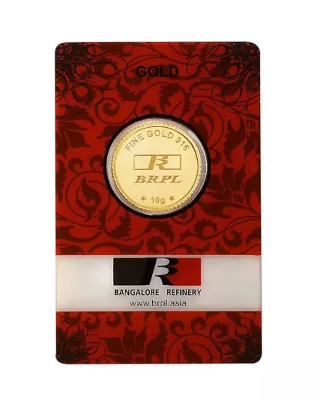 BRPL Bangalore Refinery Gold Coin Of 10 Grams in 22 Karat 916 Purity /