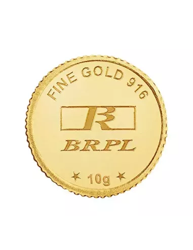 BRPL Bangalore Refinery Gold Coin Of 10 Grams in 22 Karat 916 Purity /